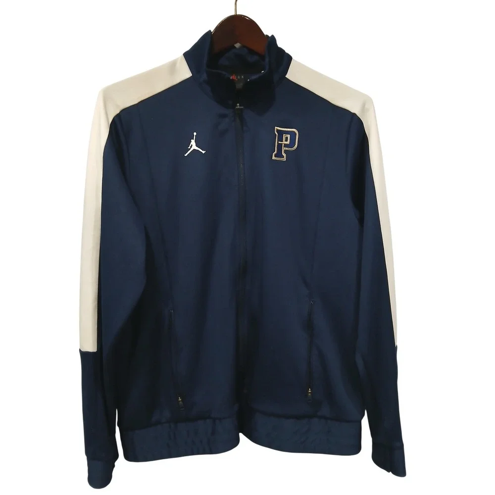 Jordan‎ Mens sz Lg Track Jacket Full Zip Navy Blue White Pitts Logo Athletic